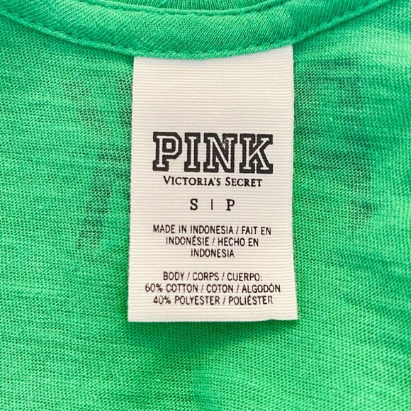 Victoria's Secret Pink Small Tank Top Kiss Me I'm Lucky Green Black Sequins - Picture 3 of 4